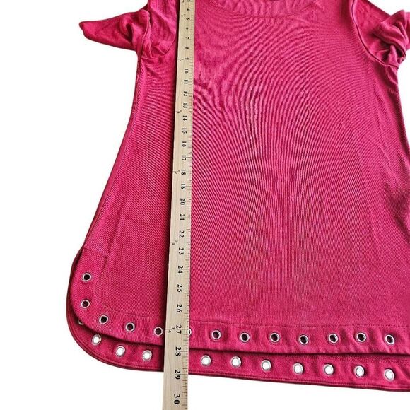 Chicos travelers womens Sz 1 us 8/10 red lycra stretch metal rings tunic top - Picture 5 of 7